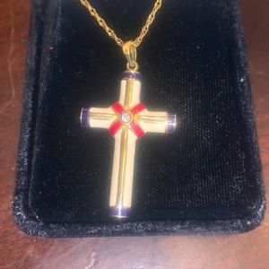 Silver enamel dimond cross necklace